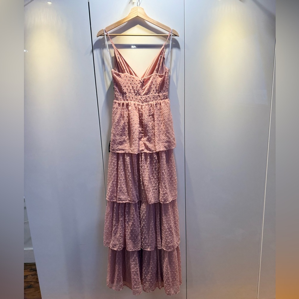 NWT S Lulus Love Stays True Pink Rose Swiss Dot Tiered Maxi Dress - Picture 4 of 16